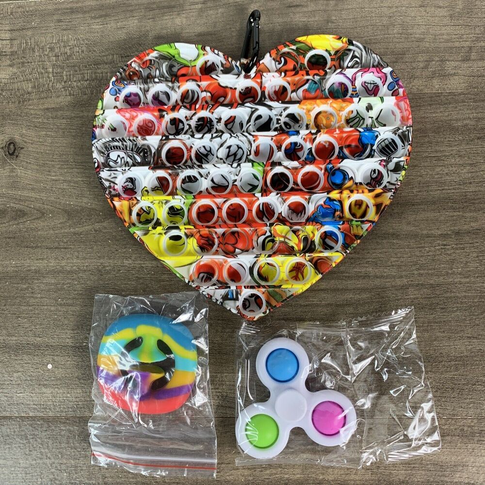Heart Pop Bubble Fidget Sensory Toy Bubble Popping, Silicone Fidget Snapper Grab